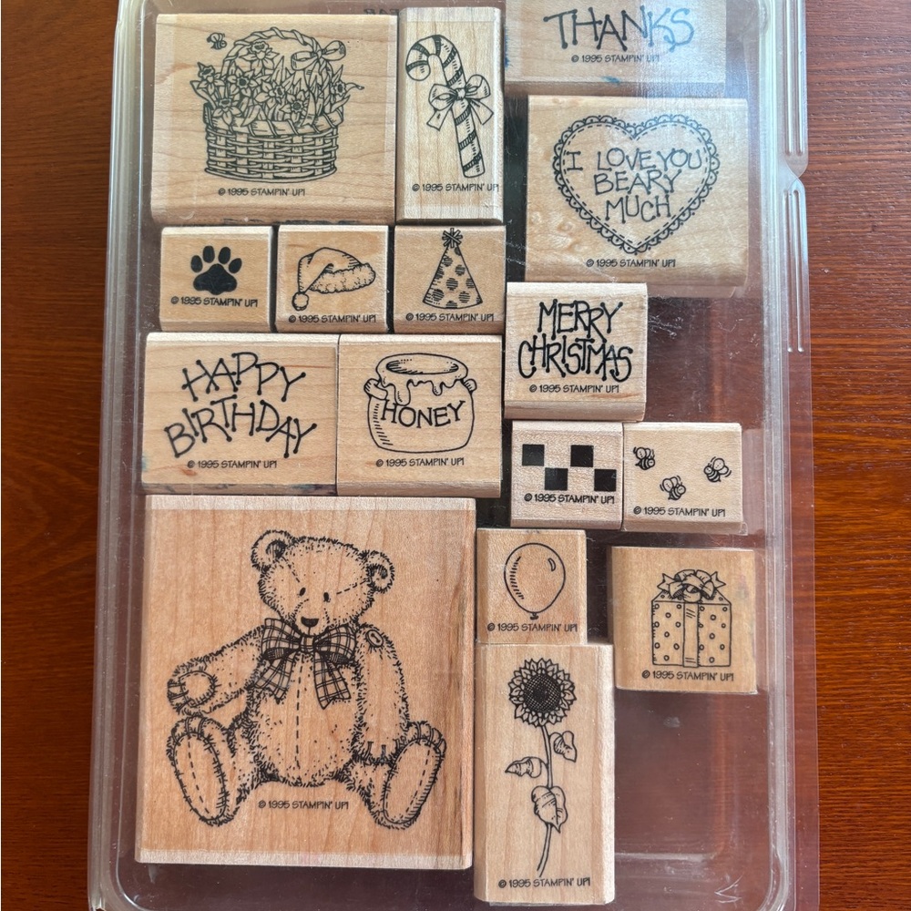 Stampin' Up! Button Bear RETIRED Stamp Set 1995 Scrapbooking Card Making